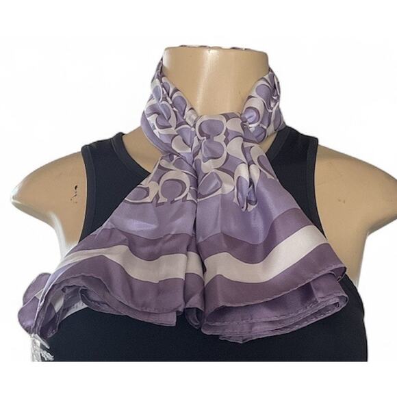 Coach Signature Silk Scarf Lavender Mist Gray 35” Square - Picture 1 of 6